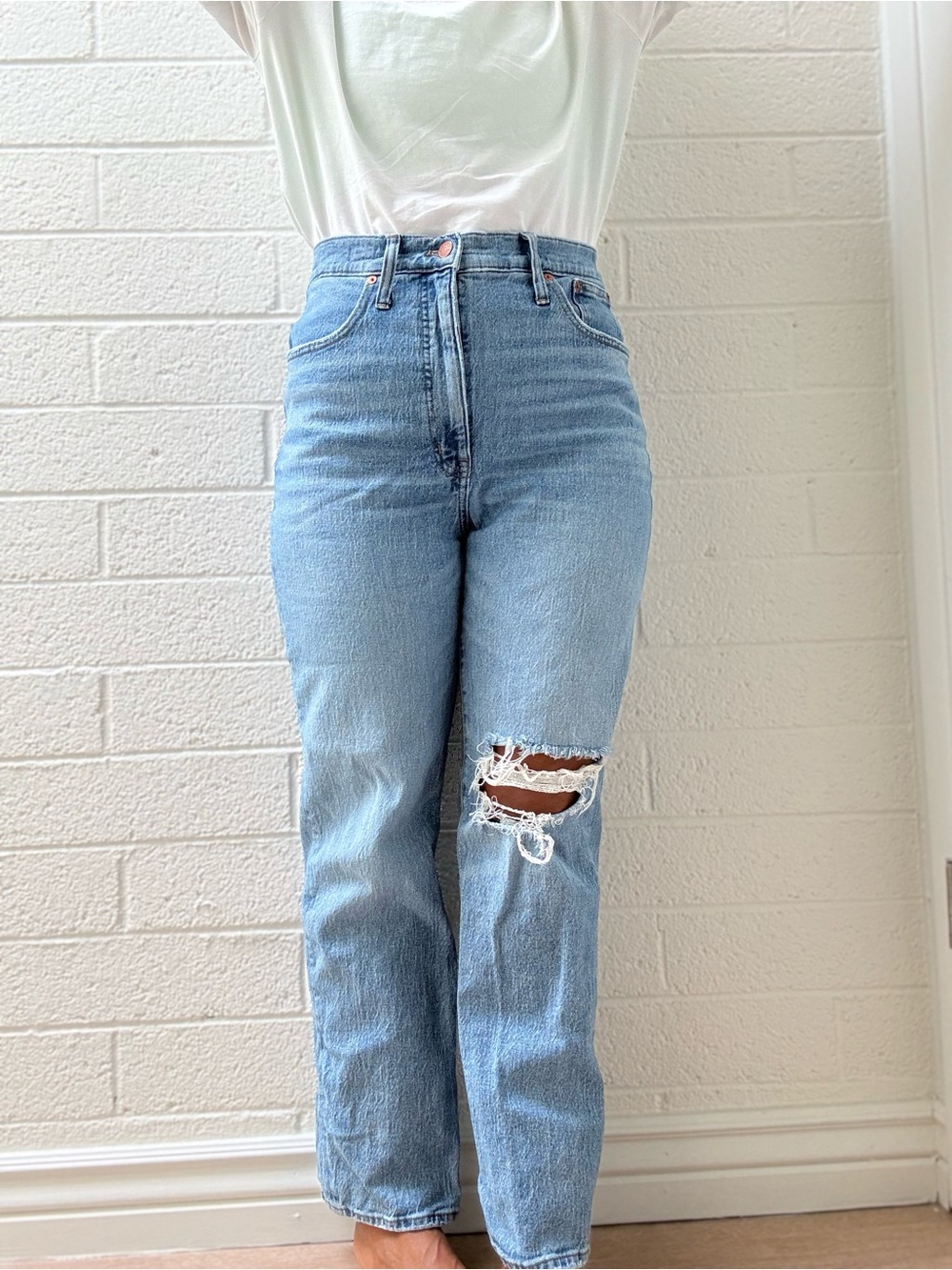 Madewell High-Rise Light Blue Distressed Straight Jeans